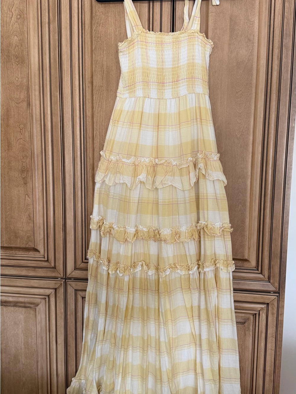 Storia Yellow Plaid Ruffle Maxi Dress for Kids